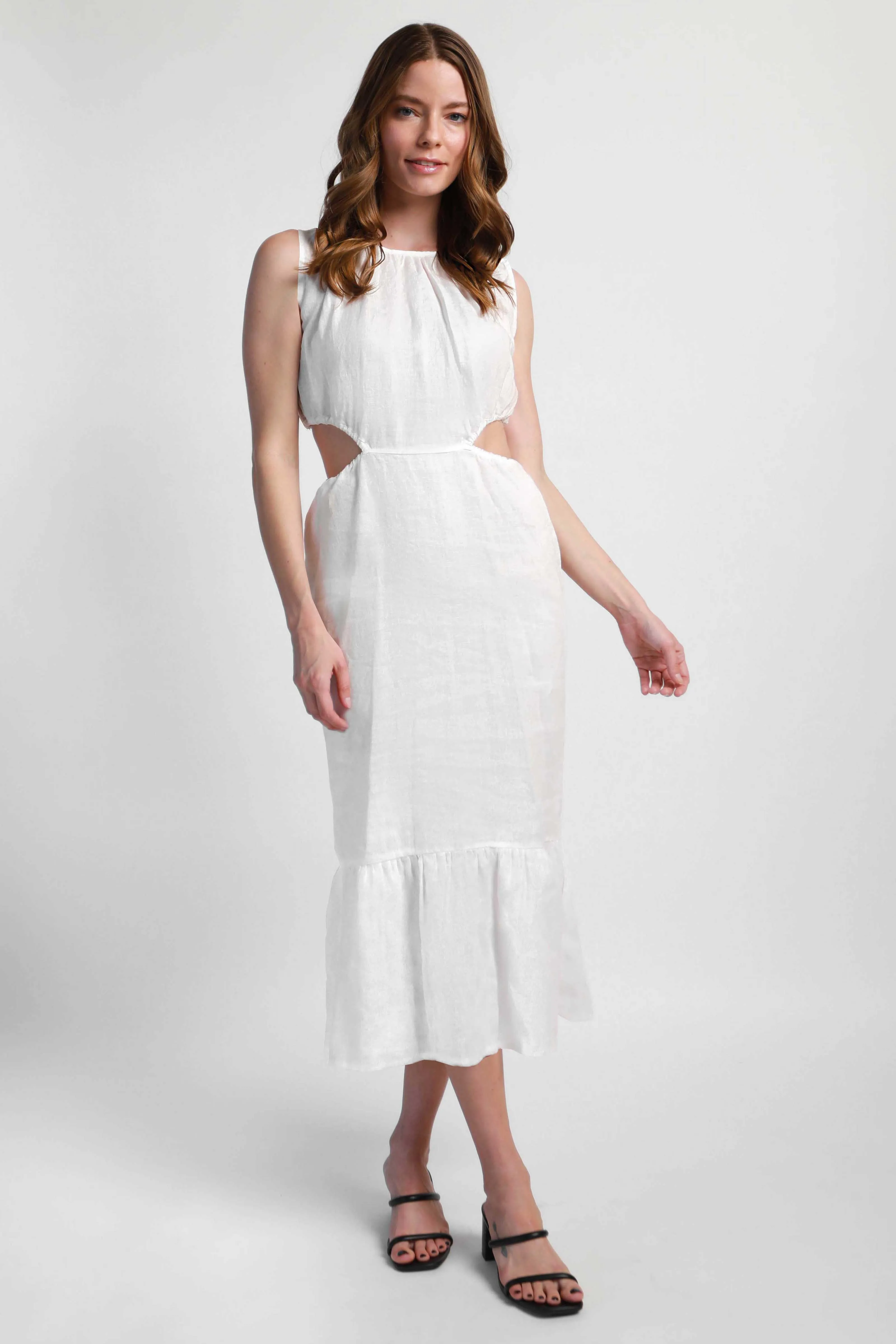 Linen cut out dress - White