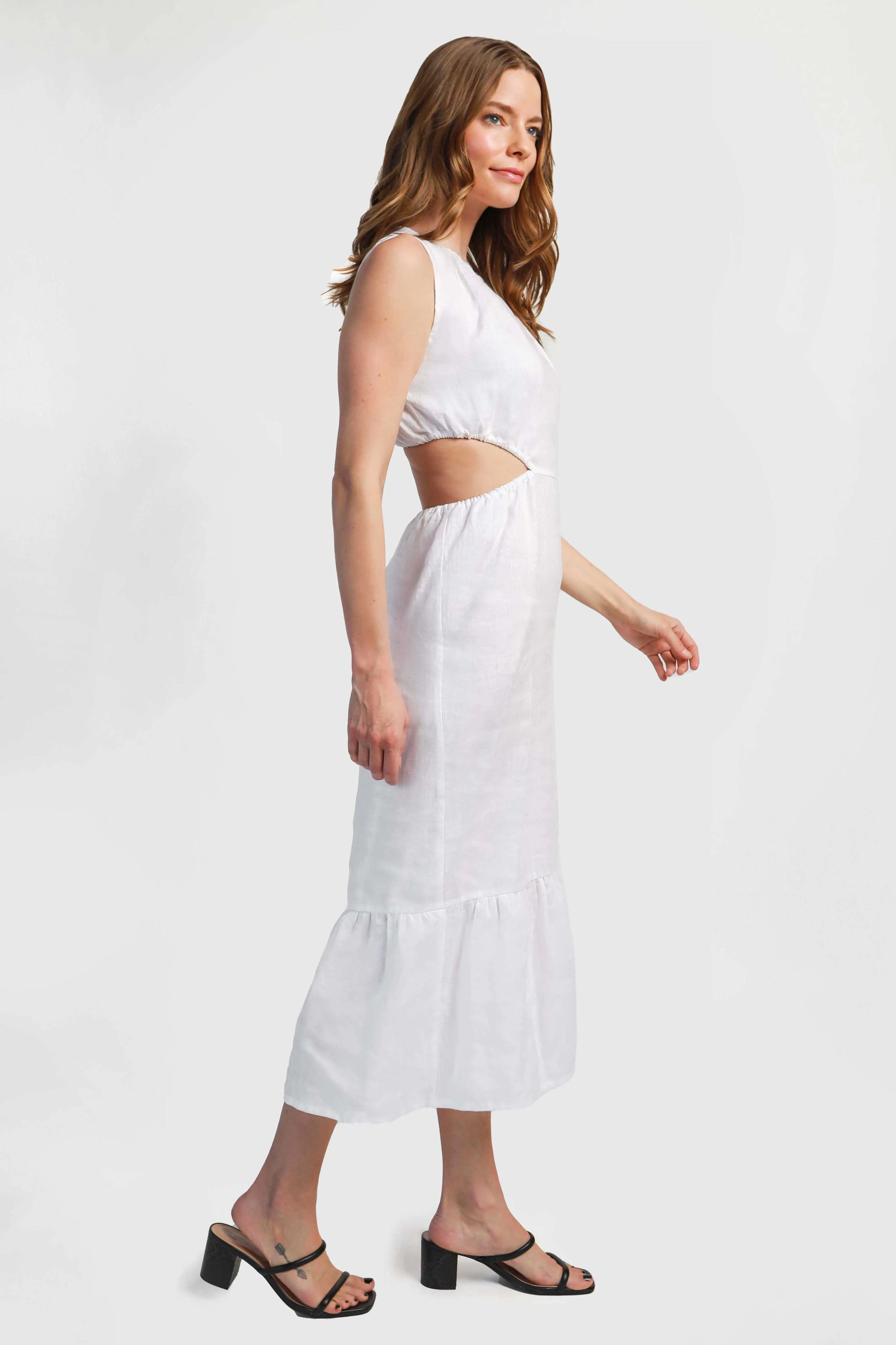 Linen cut out dress - White