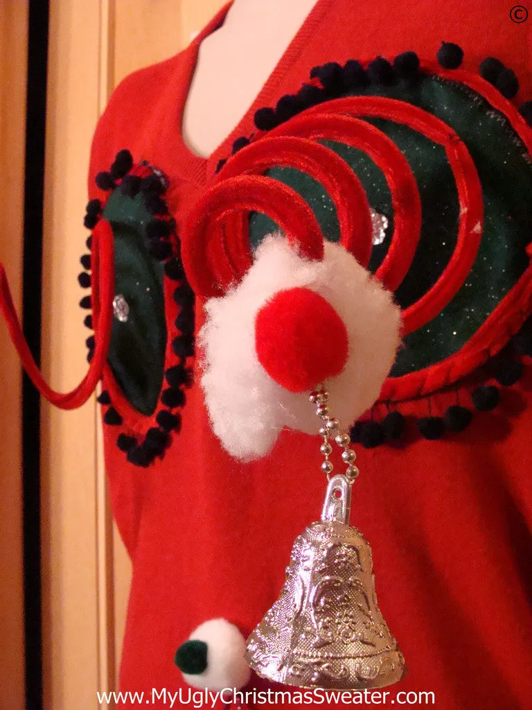 Mens Naughty Tacky Ugly Christmas Sweater Vest with Funny Springy 3D Accents and Fringe and Blue Balls Dangling Ornaments (r30)