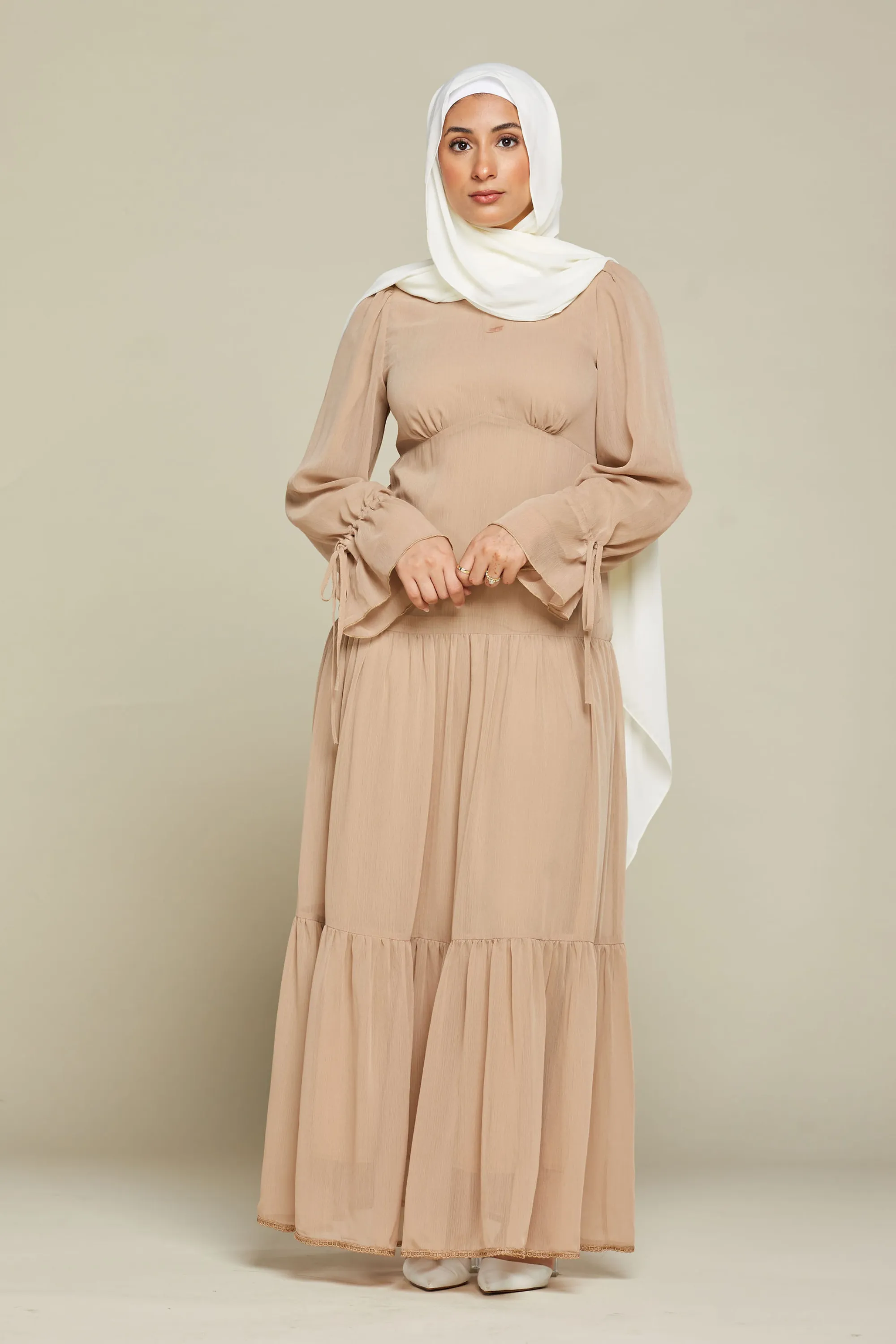 Mia Tiered Chiffon Maxi - Almond