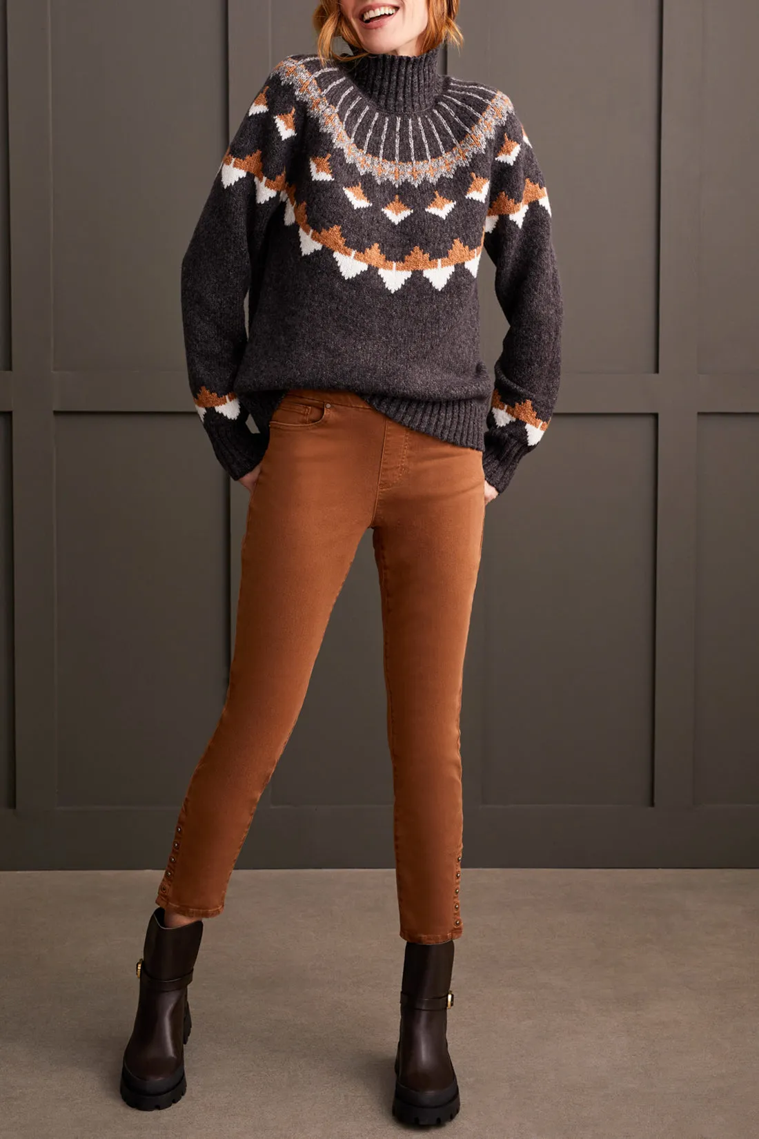 Mock Neck Intarsia Sweater