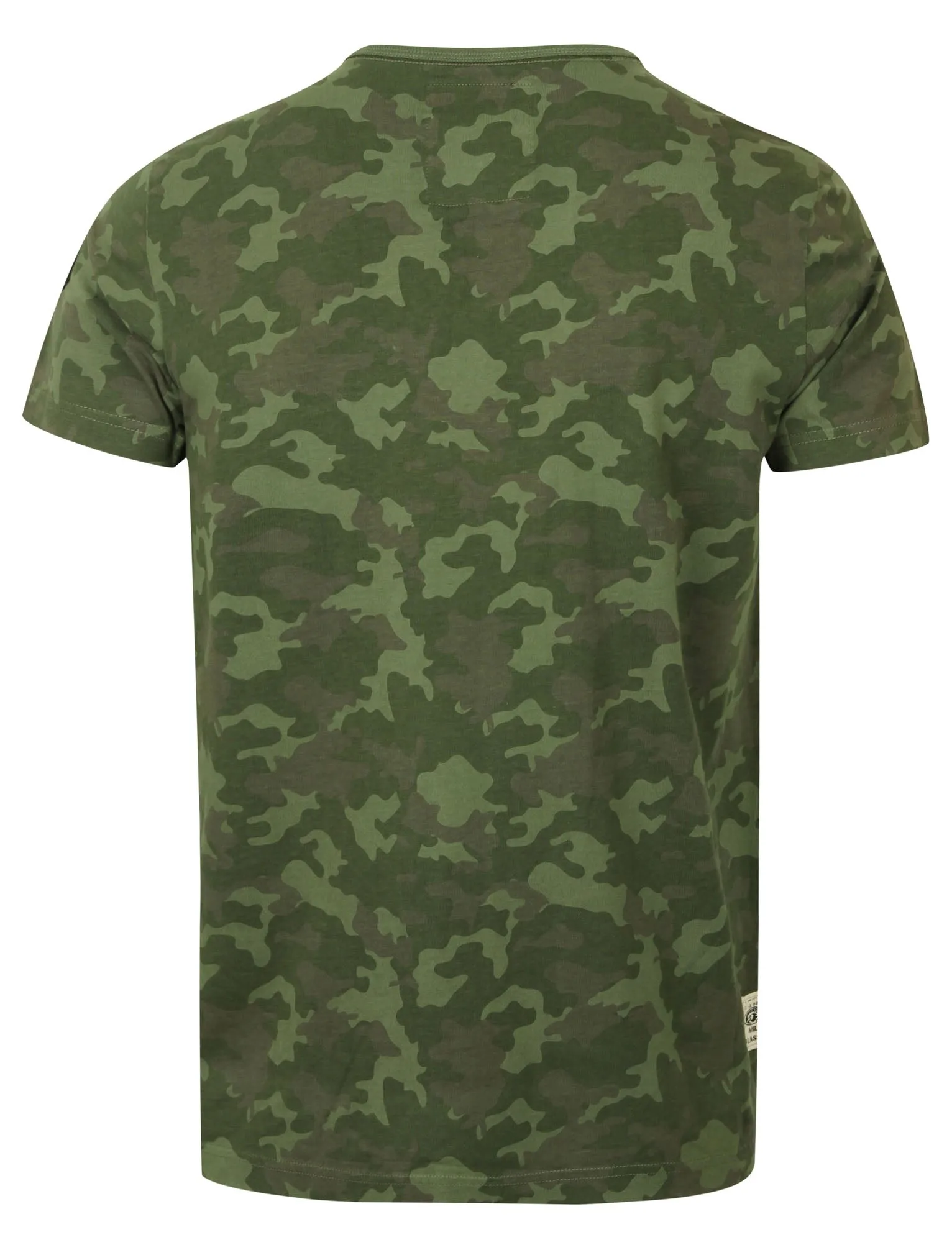 Mooder V Neck Military T-Shirt with Badges in Khaki Camo by Dissident