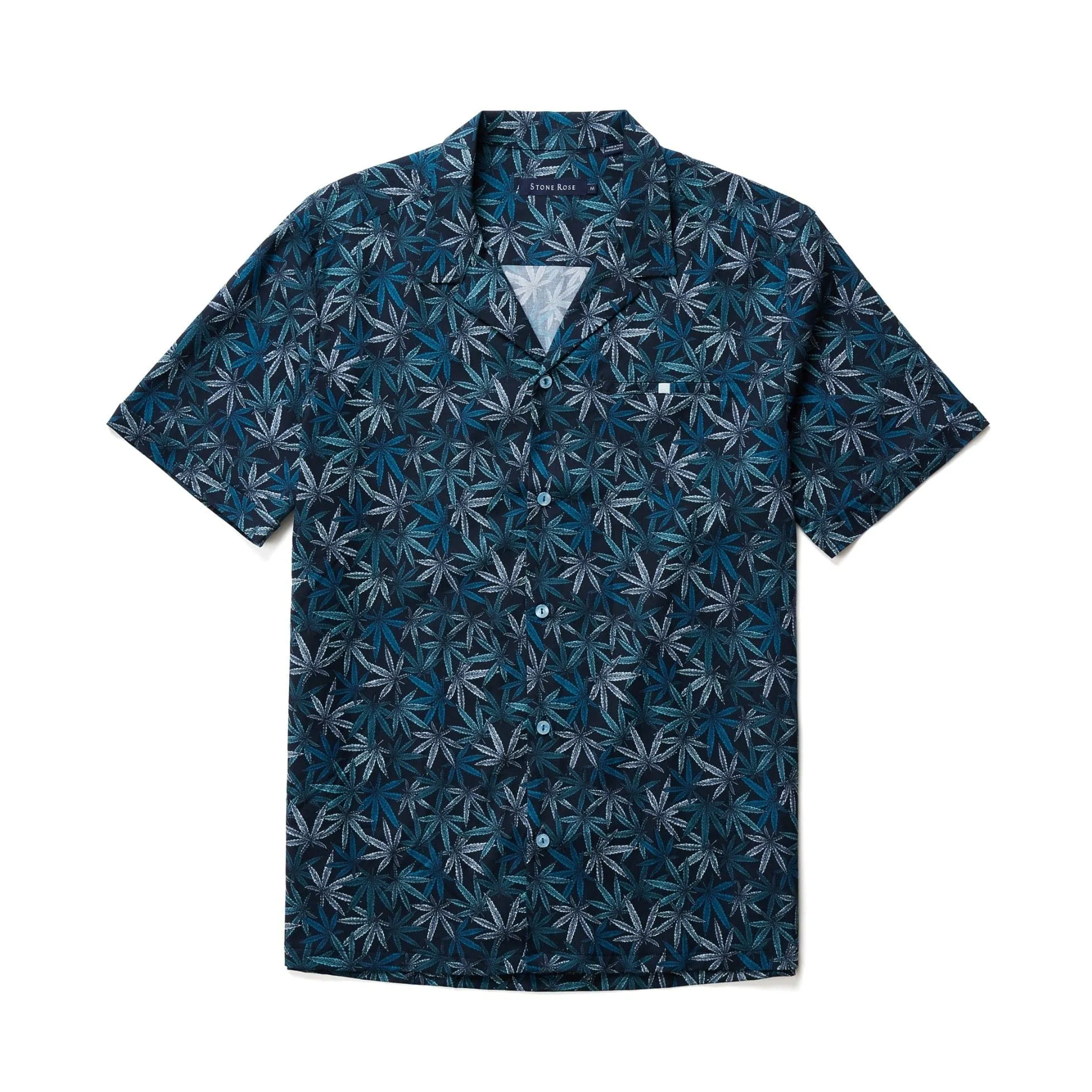 Navy Leaves Short Sleeve Resort Shirt