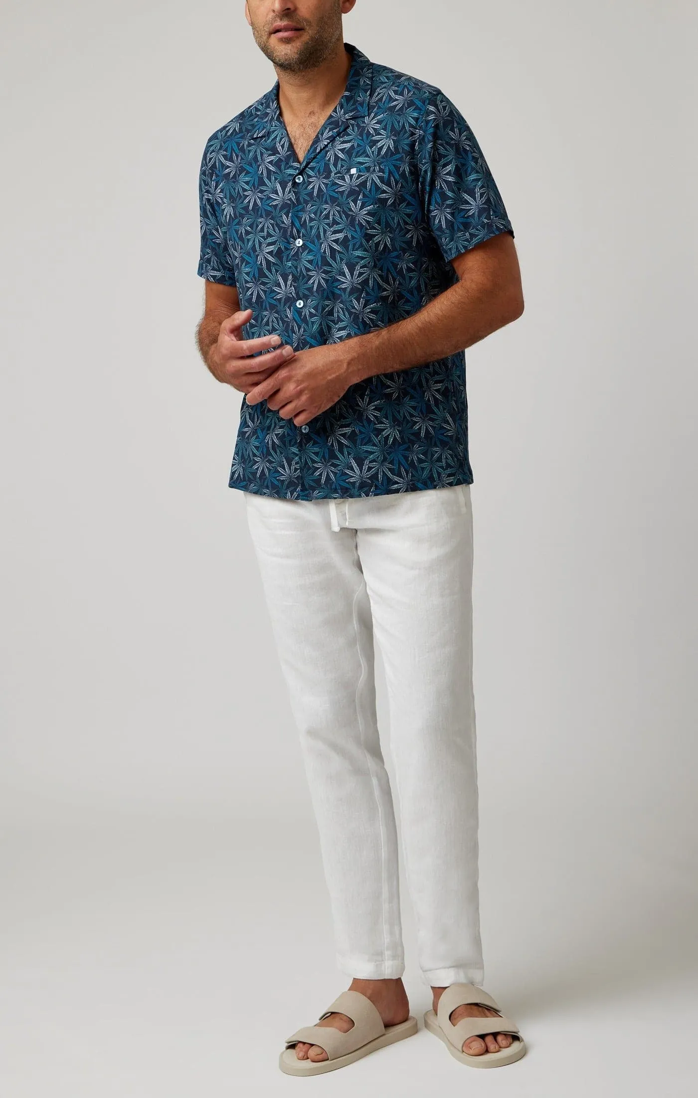Navy Leaves Short Sleeve Resort Shirt