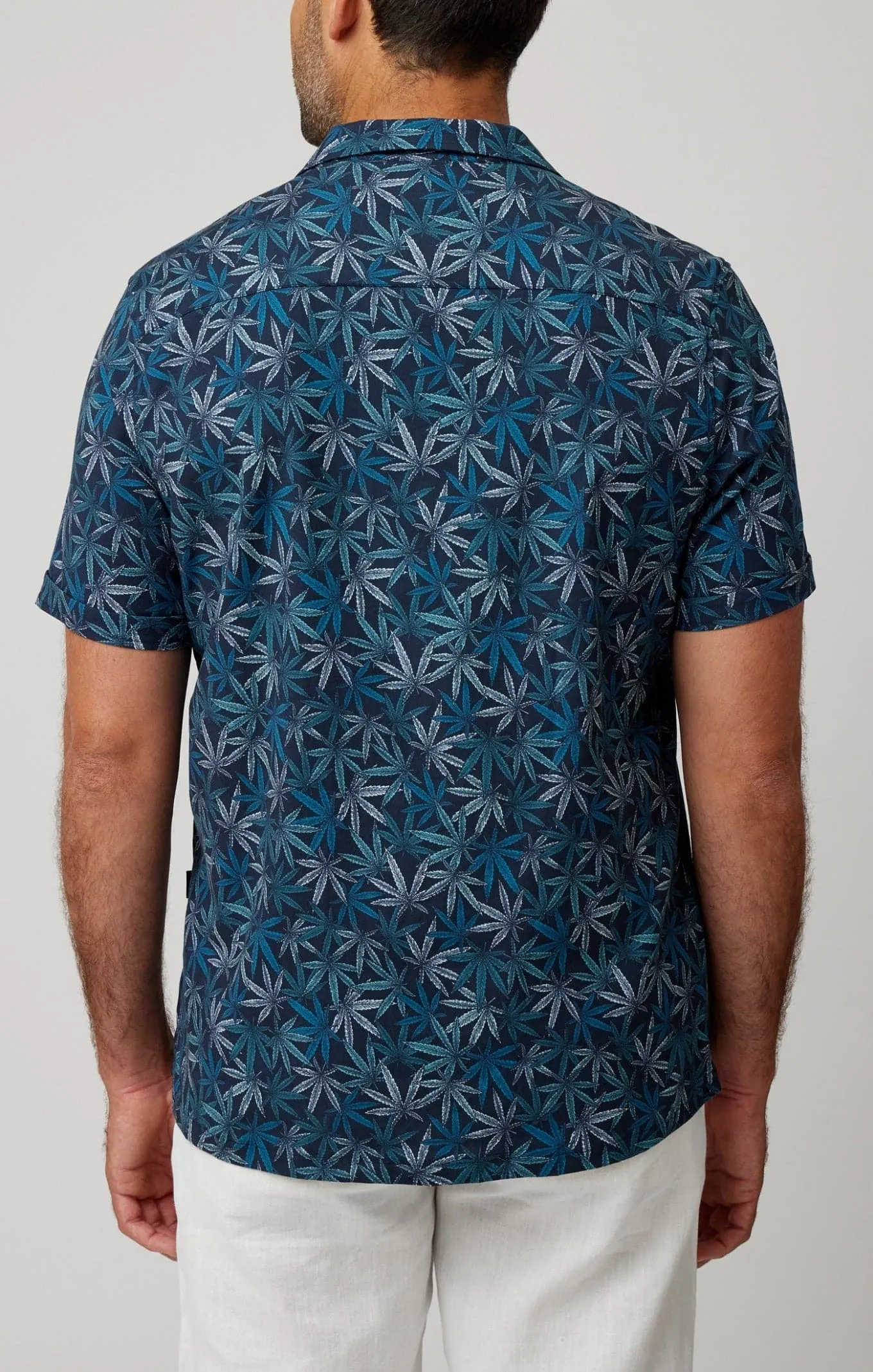 Navy Leaves Short Sleeve Resort Shirt