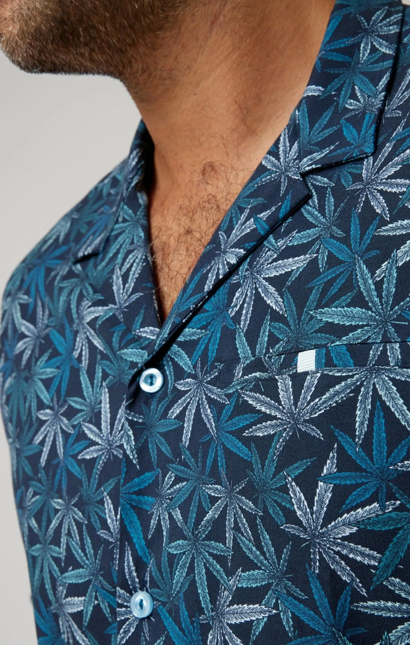 Navy Leaves Short Sleeve Resort Shirt