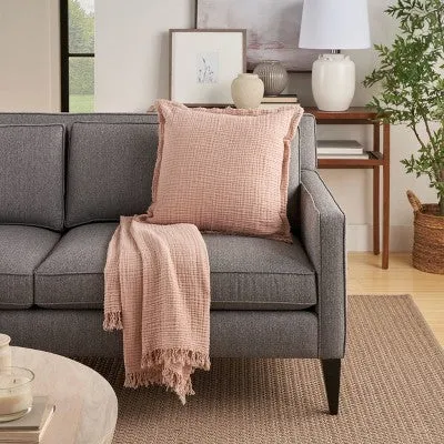 New - 20"x20" Oversize Sofia Four Layer Muslin Square Throw Pillow Cover Blush - Mina Victory