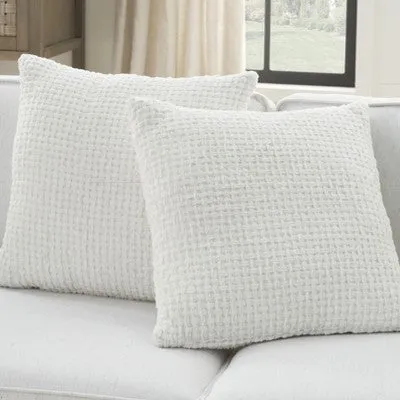 New - Mina Victory Lifestyle Woven Chenille 18" x 18" Set of 2 Indoor Throw Pillow White