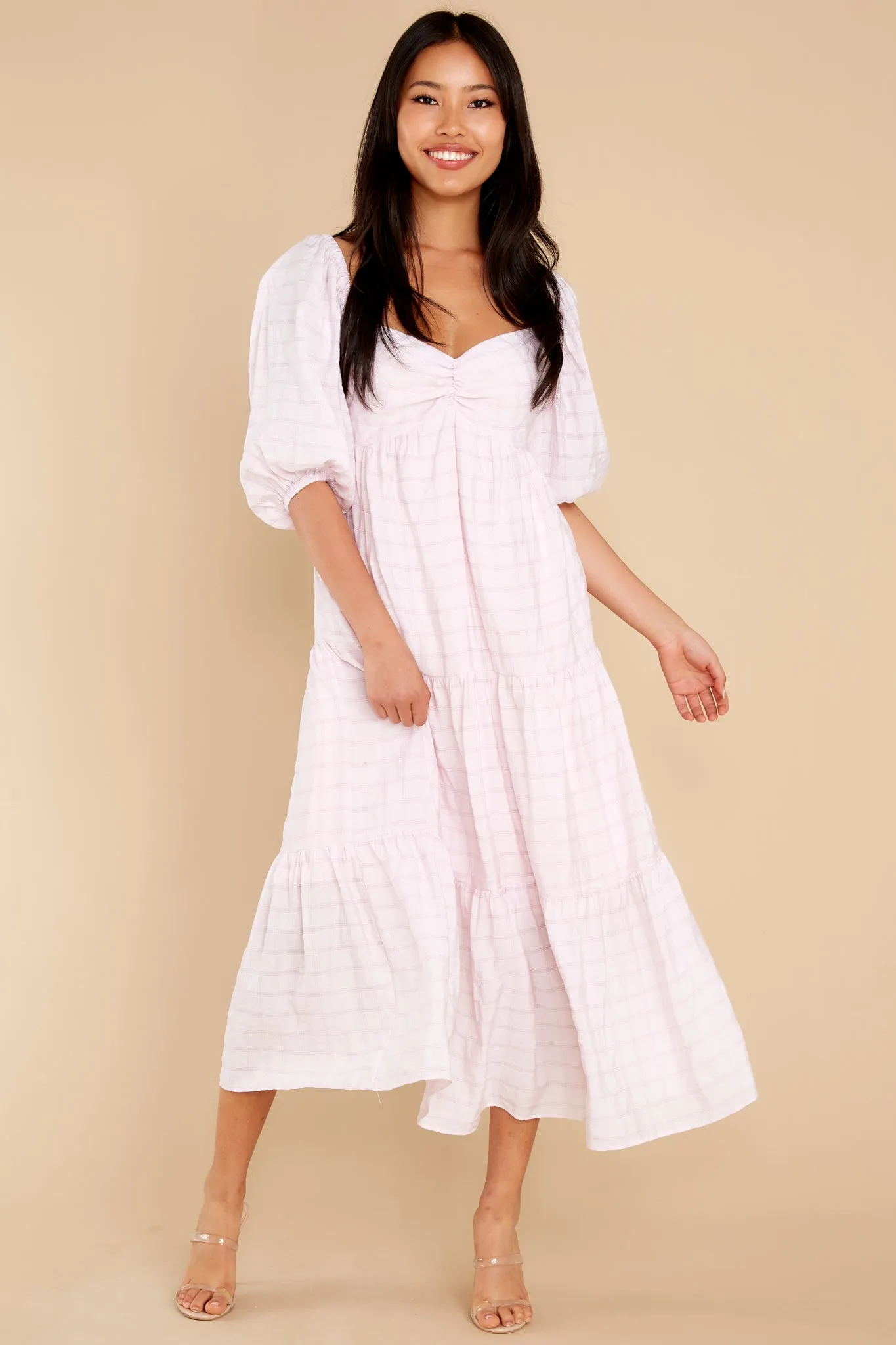 Nive Pink White Midi Dress