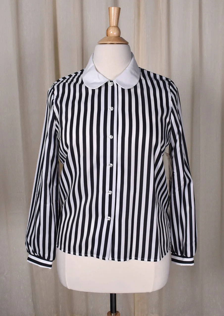 NWT 1940s Style Black & White Striped Bow Blouse