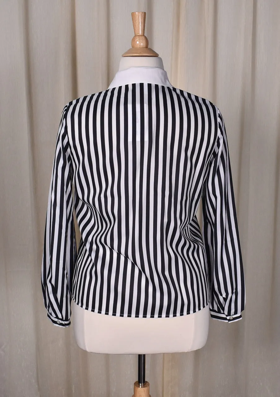 NWT 1940s Style Black & White Striped Bow Blouse