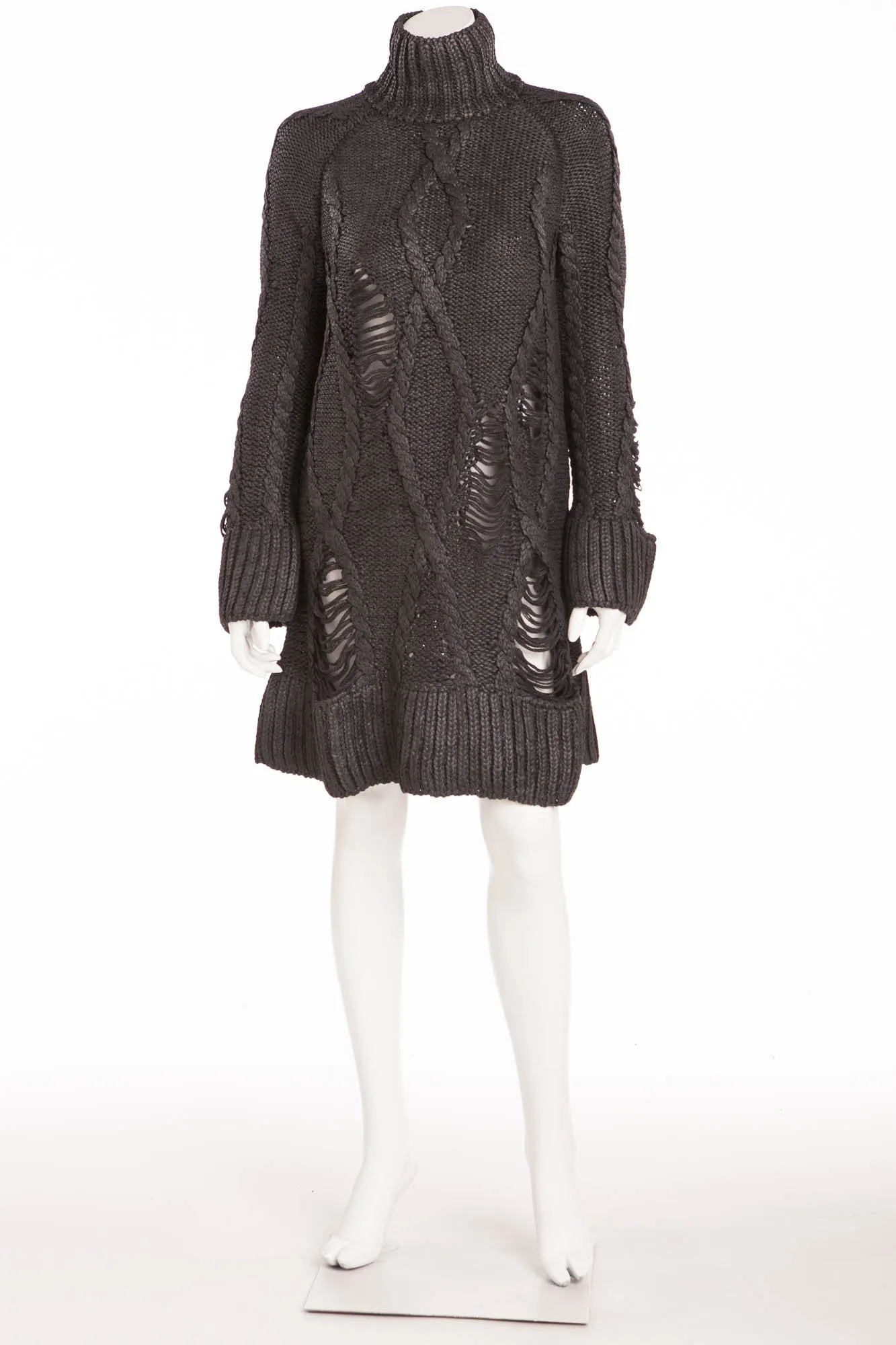 Original Alexander McQueen - As seen part of the 2009 Runway Collection, Look 4 - Dark Grey Long Sleeve Knitted Sweater Dress -