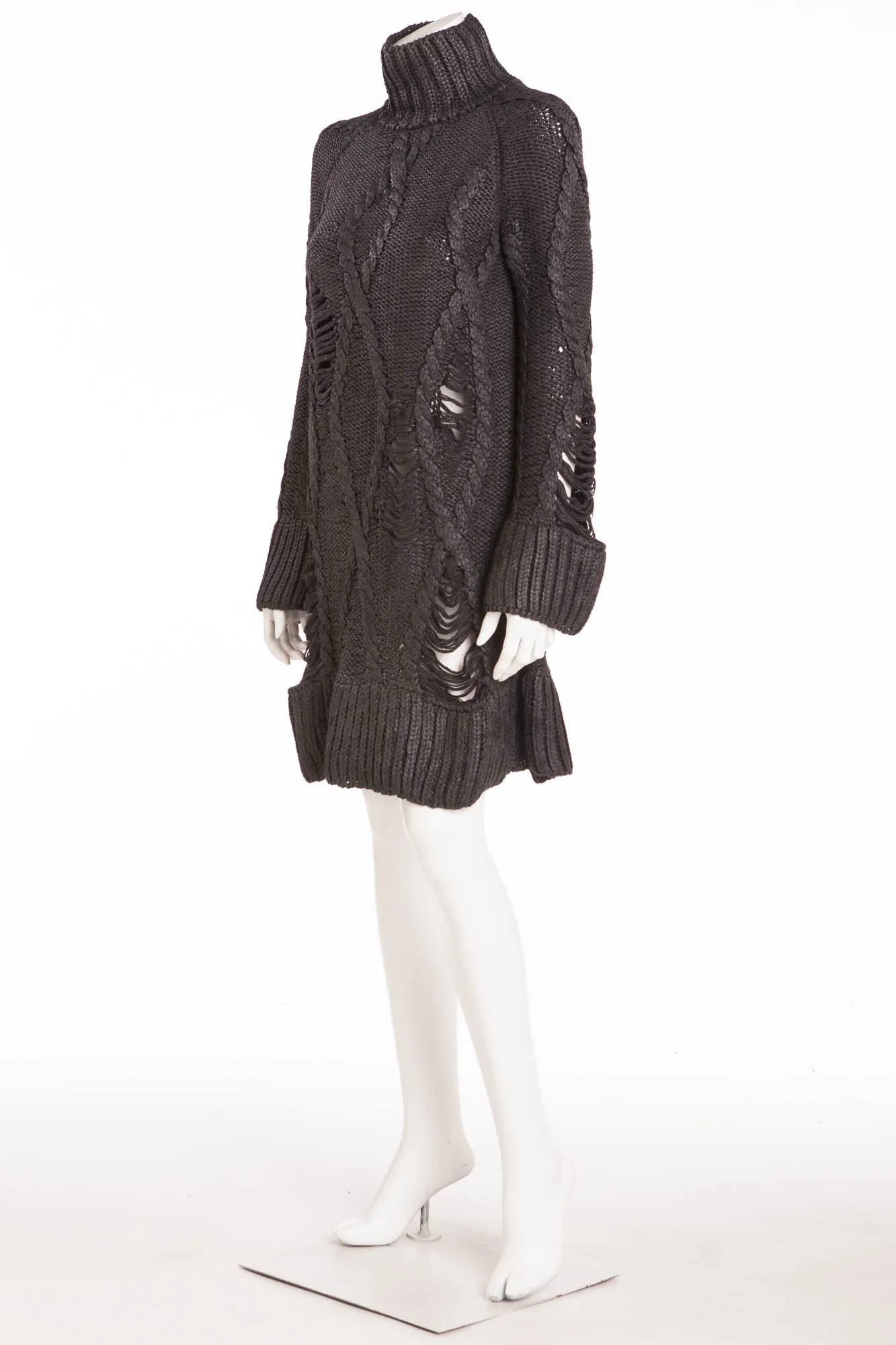 Original Alexander McQueen - As seen part of the 2009 Runway Collection, Look 4 - Dark Grey Long Sleeve Knitted Sweater Dress -