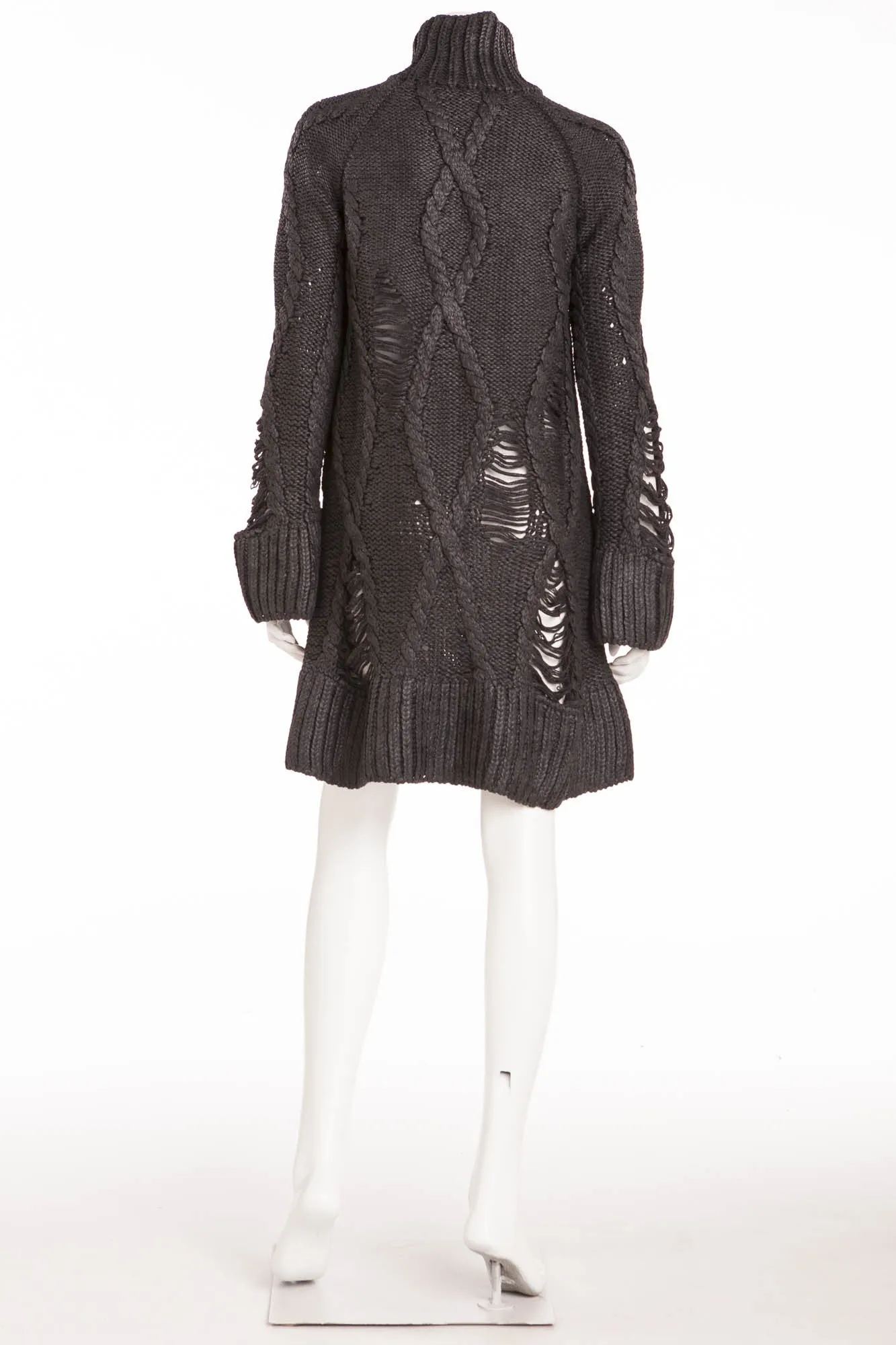 Original Alexander McQueen - As seen part of the 2009 Runway Collection, Look 4 - Dark Grey Long Sleeve Knitted Sweater Dress -
