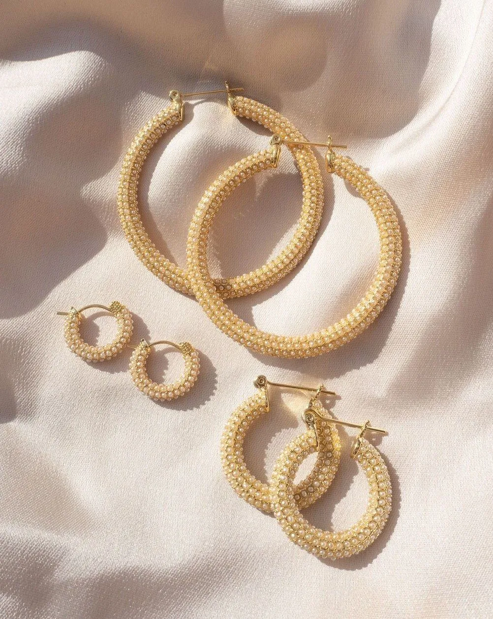 Pave Amalfi Hoops - Gold & Pearl