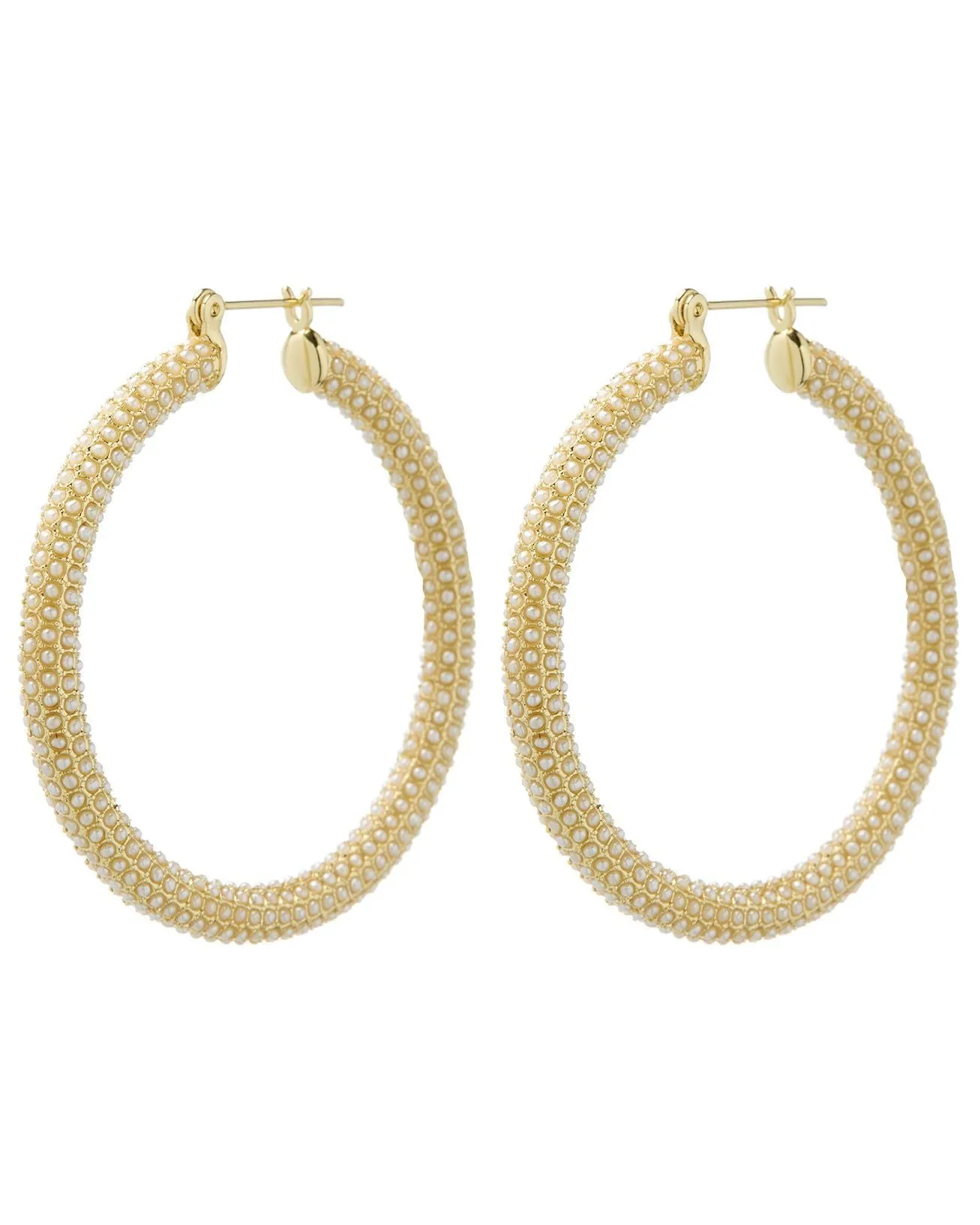 Pave Amalfi Hoops - Gold & Pearl