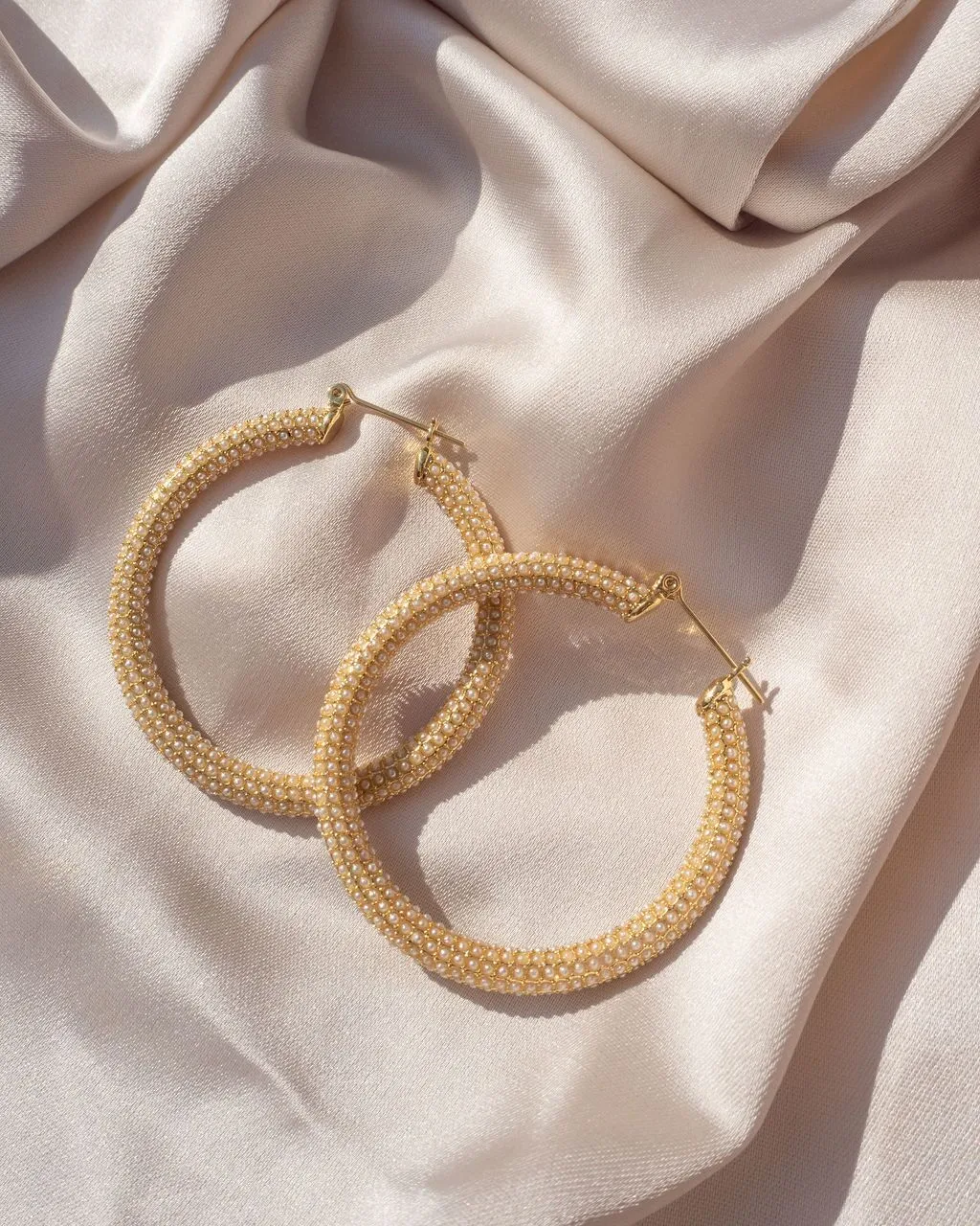Pave Amalfi Hoops - Gold & Pearl