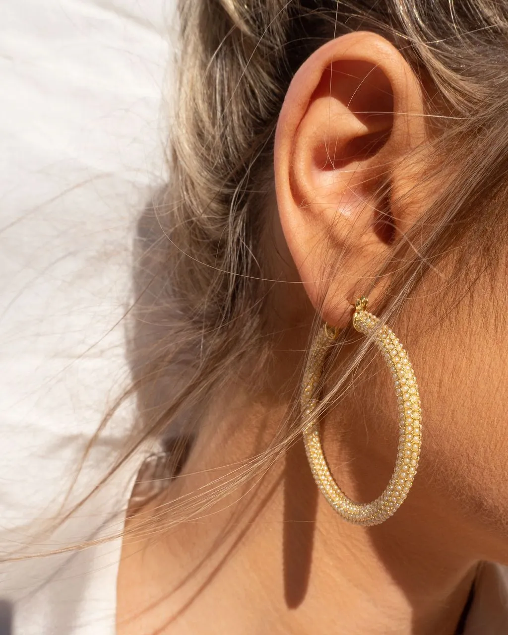 Pave Amalfi Hoops - Gold & Pearl