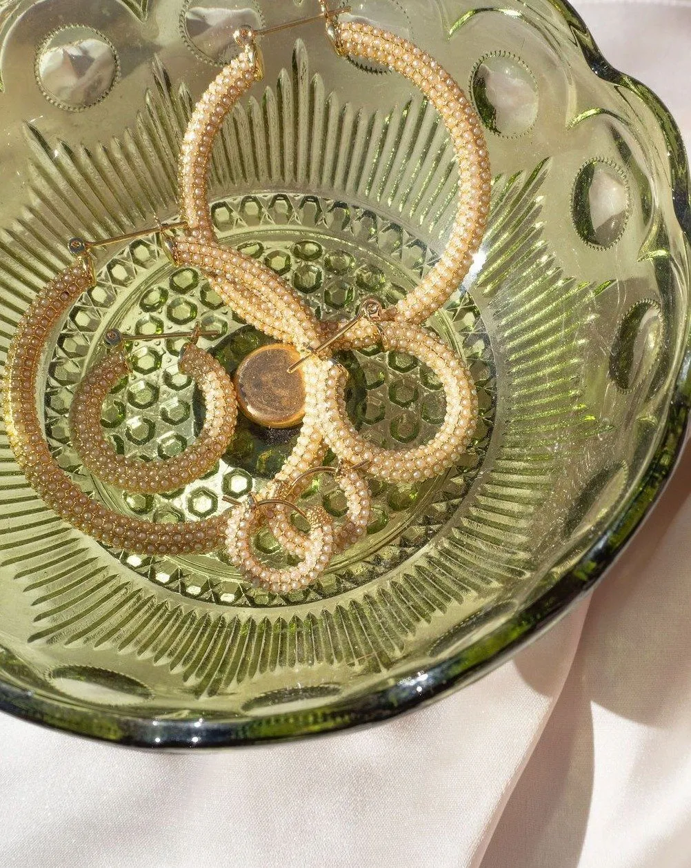 Pave Amalfi Hoops - Gold & Pearl
