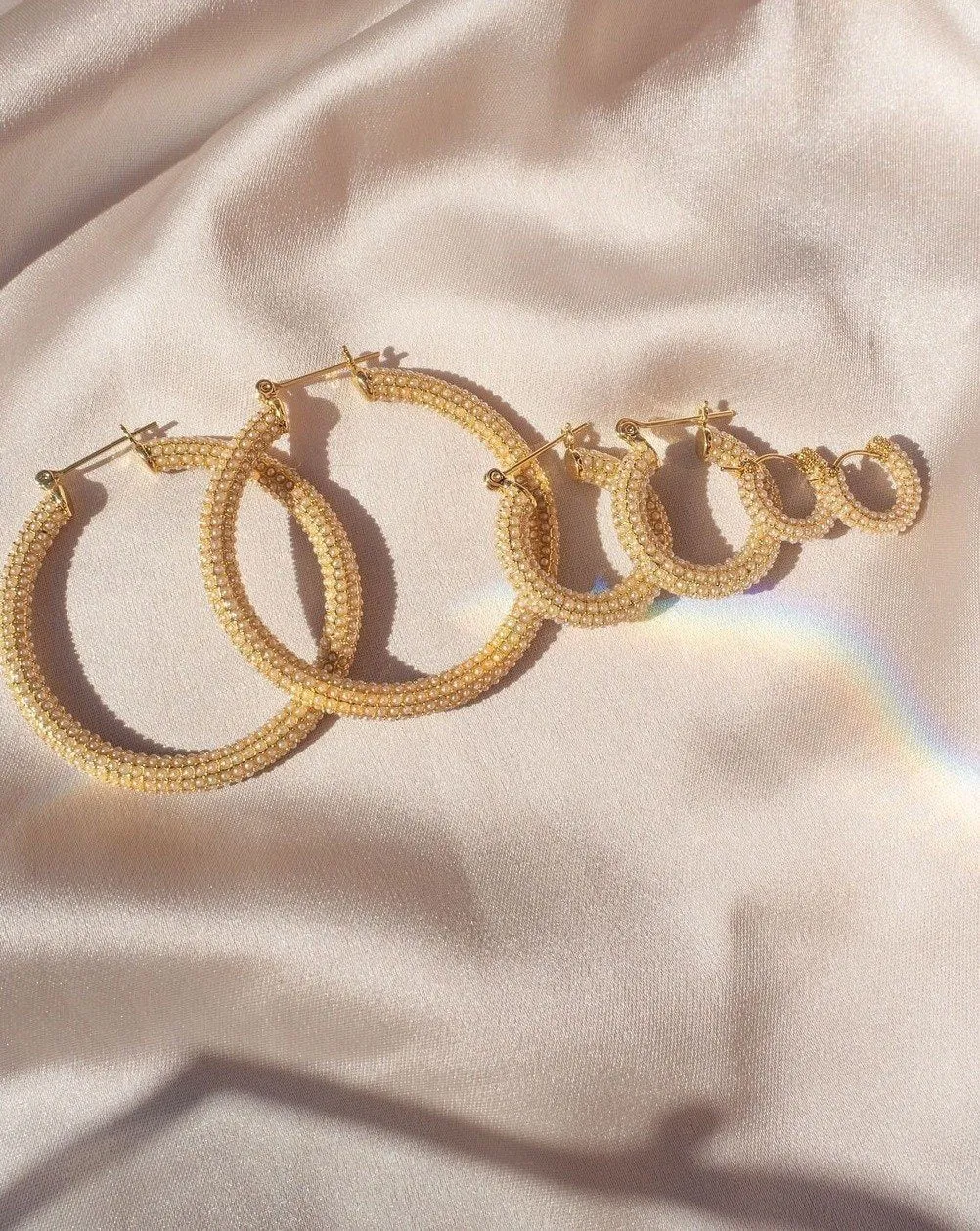 Pave Amalfi Hoops - Gold & Pearl