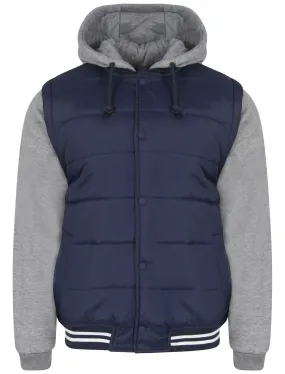 Perseus Contrast Sleeve Baseball Jacket in Midnight Blue - Tokyo Laundry