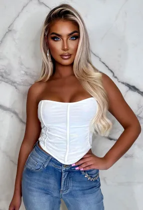 Playing Games White Ruched Corset Crop Top