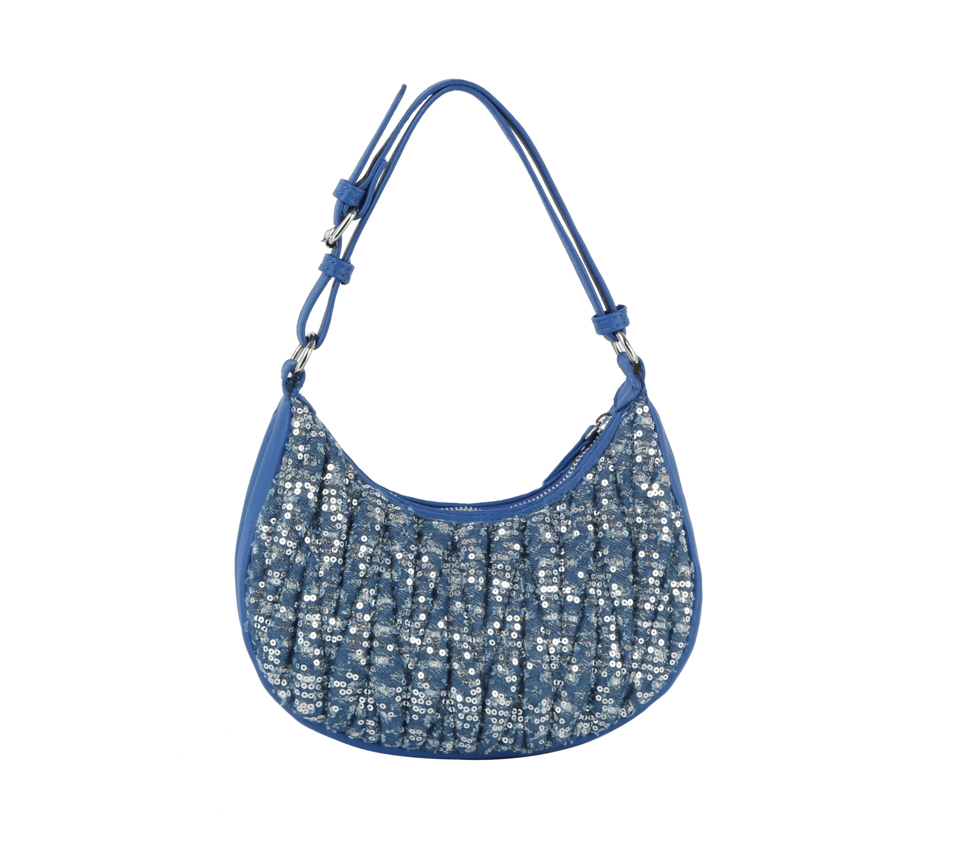 Quilted sequins denim shoulder bag