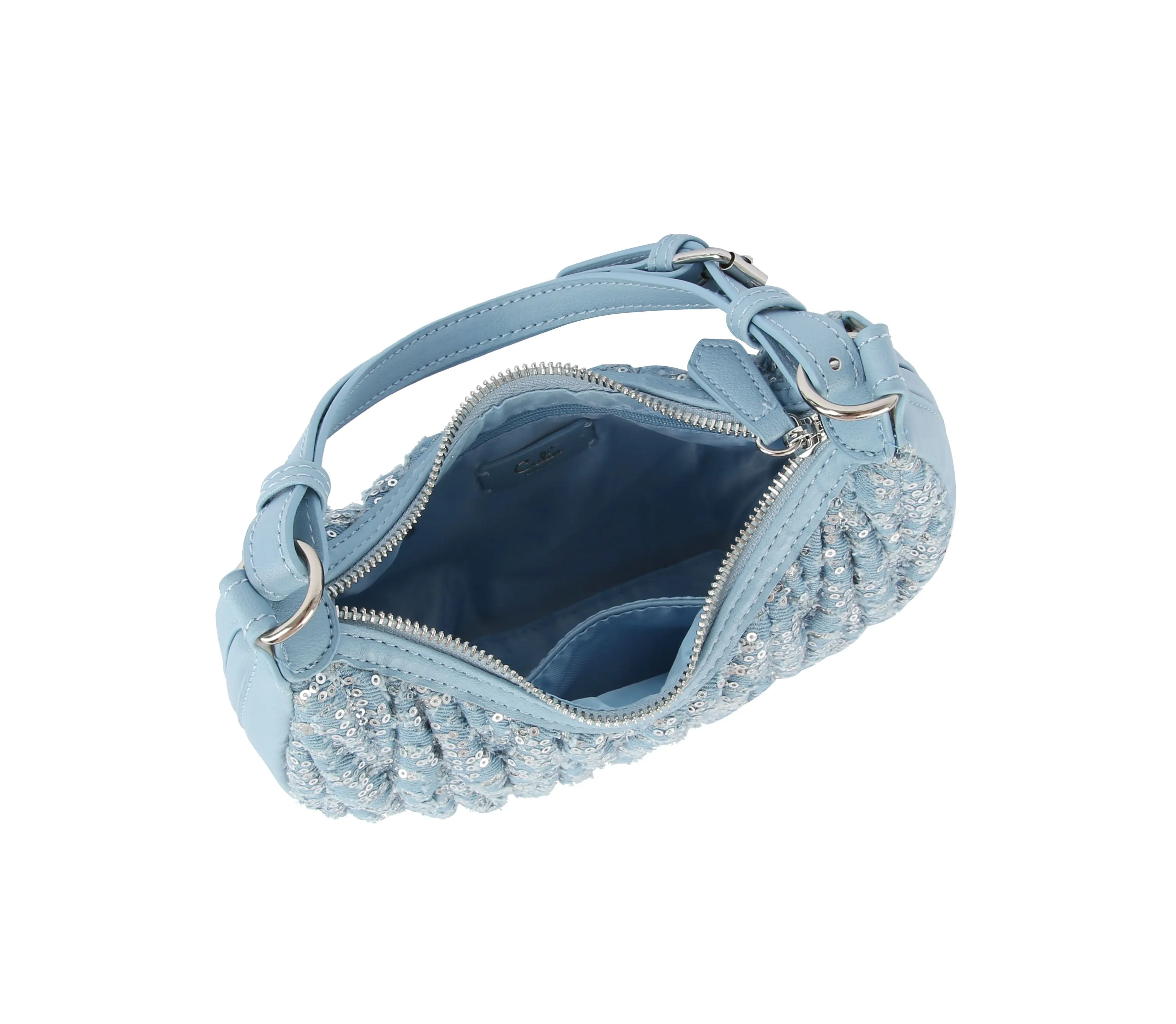Quilted sequins denim shoulder bag