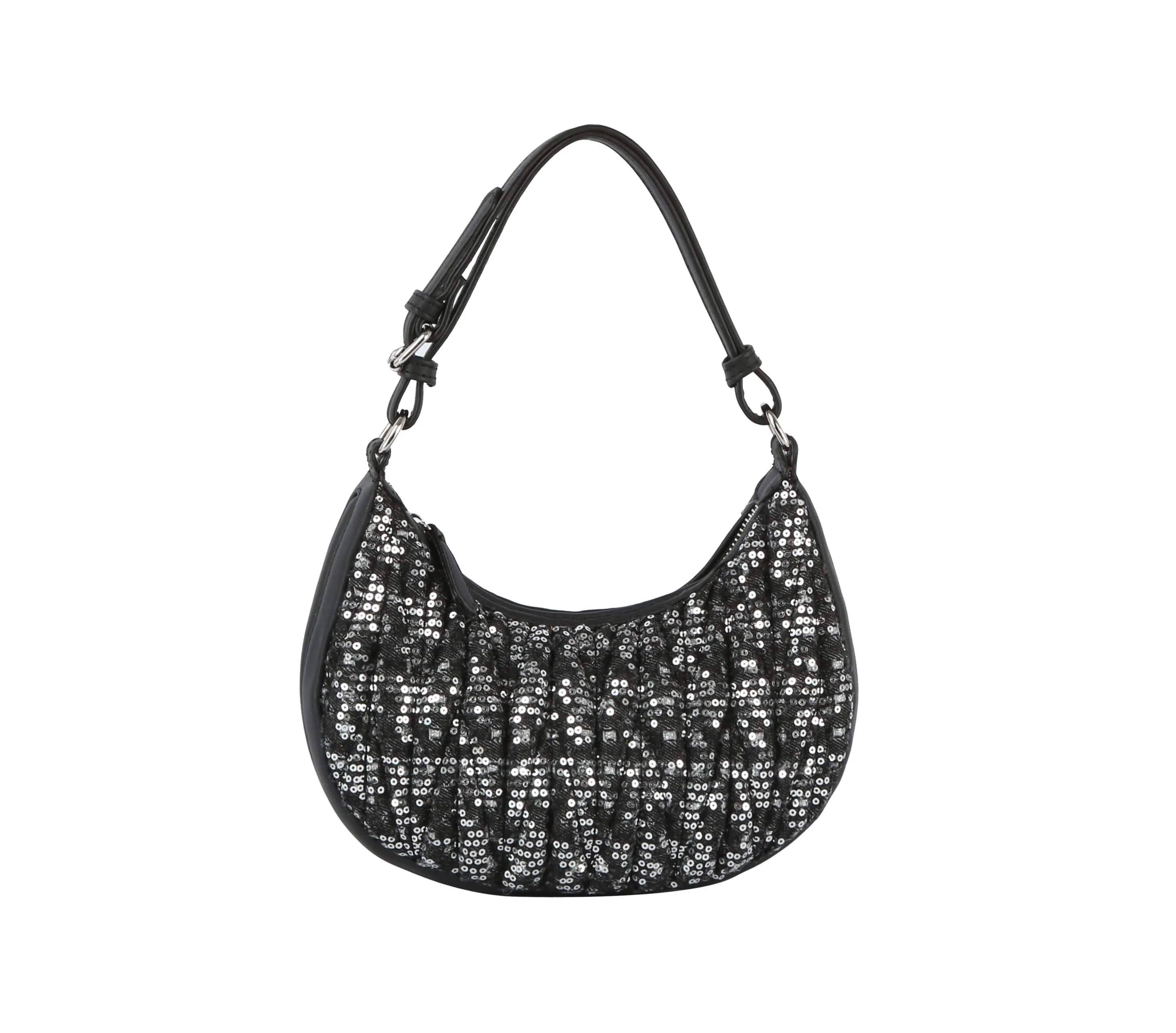 Quilted sequins denim shoulder bag
