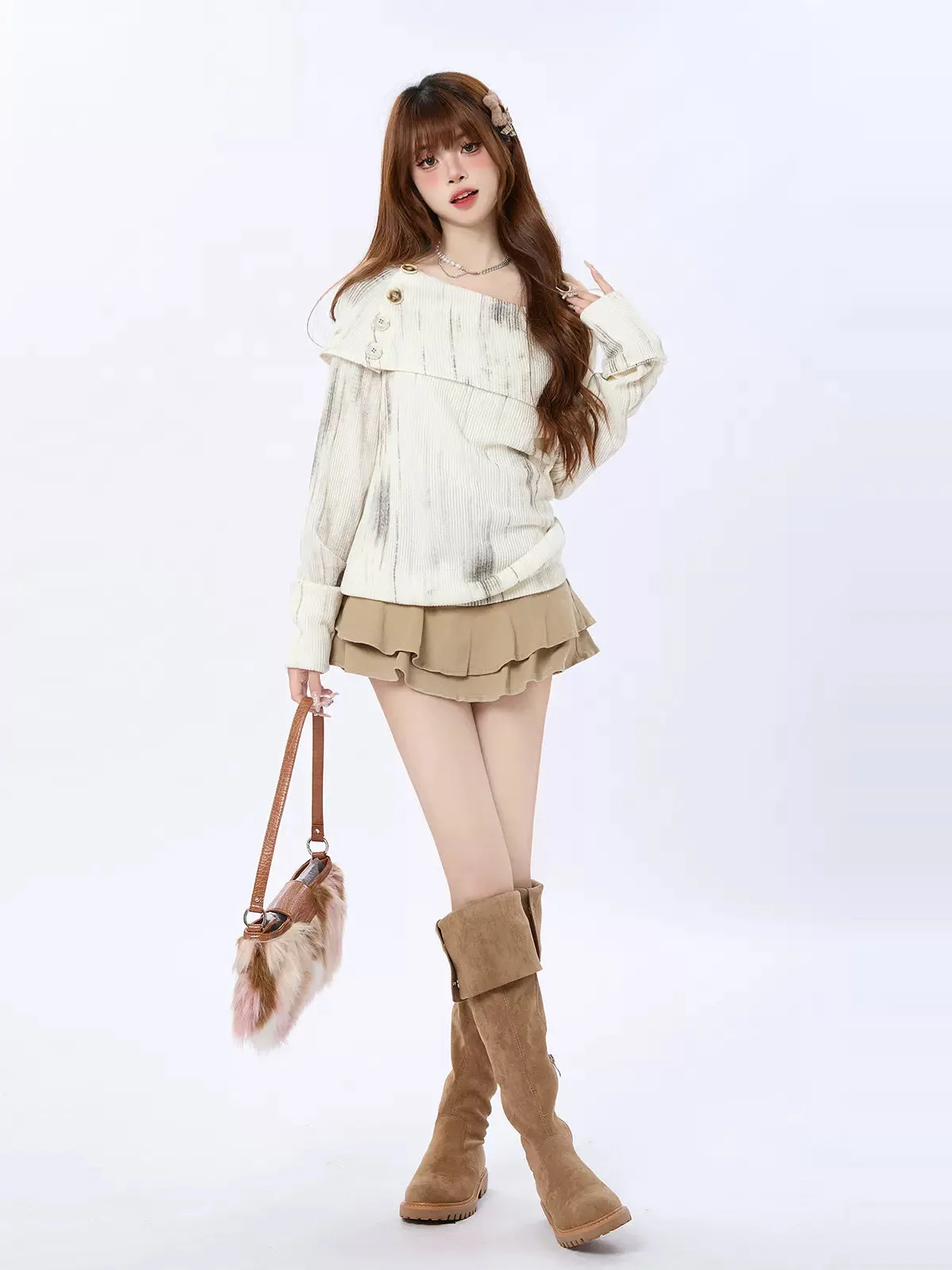 Retro Knit American Flap Off-Shoulder