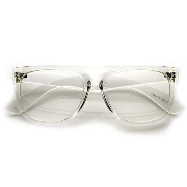 Retro Super Hipster Flat Top Horned Rim Clear Lens Glasses