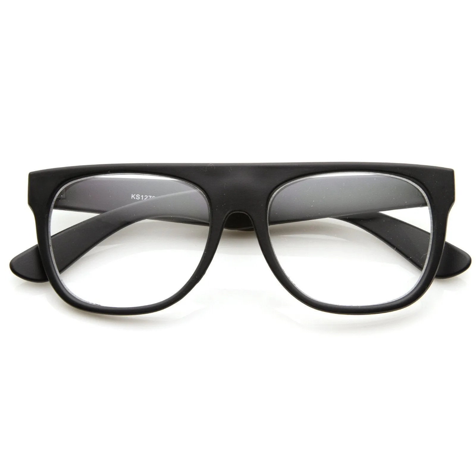 Retro Super Hipster Flat Top Horned Rim Clear Lens Glasses