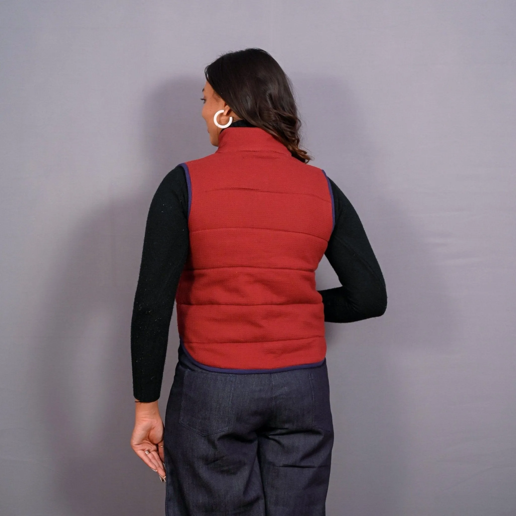 Reversible Blue and Red Warm Cotton Waffle Sleeveless Quilted Puffer Jacket