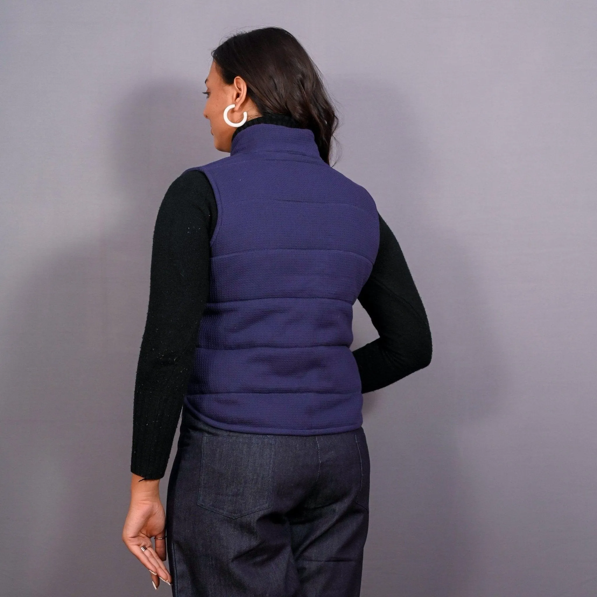 Reversible Blue and Red Warm Cotton Waffle Sleeveless Quilted Puffer Jacket