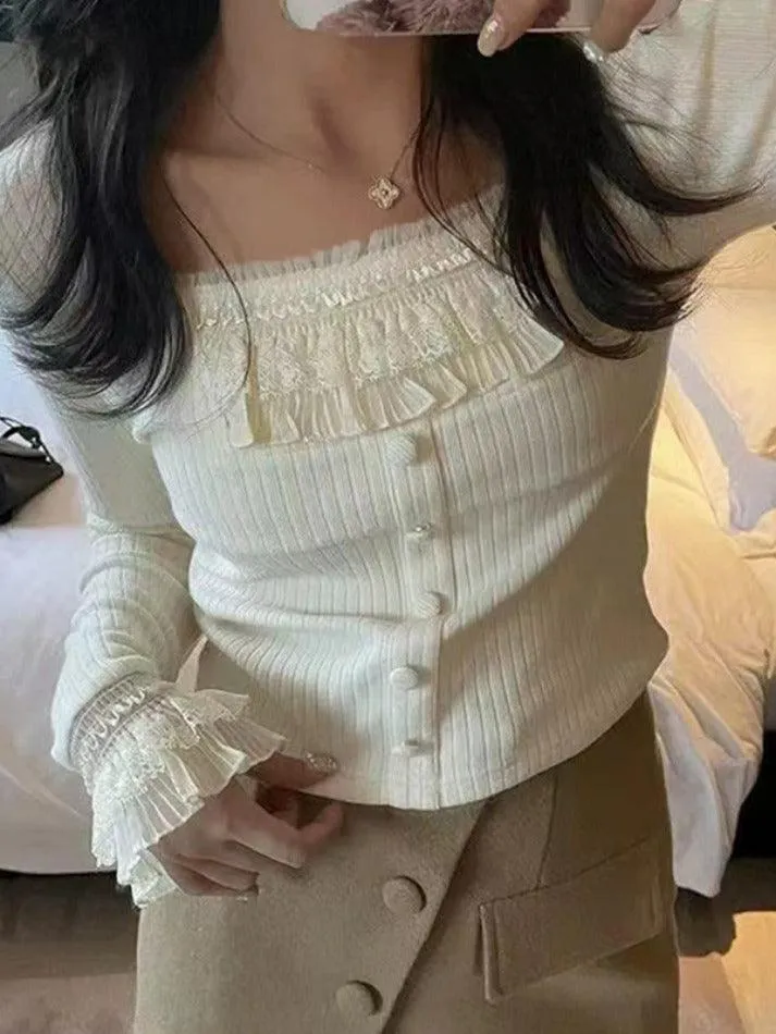 Ruffle Panel Slim Fit Pullover Sweater