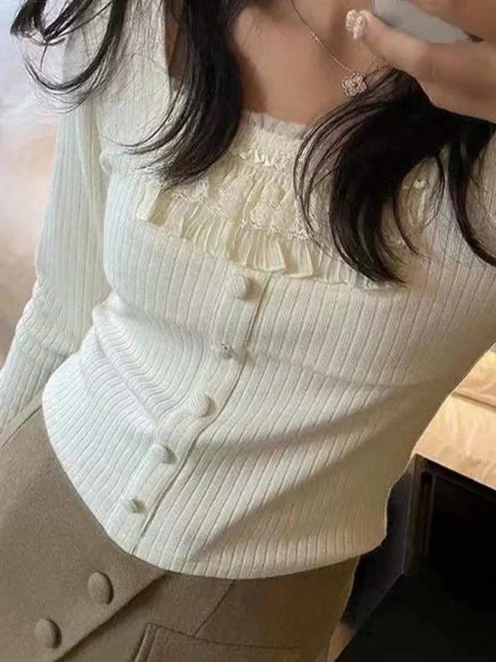 Ruffle Panel Slim Fit Pullover Sweater