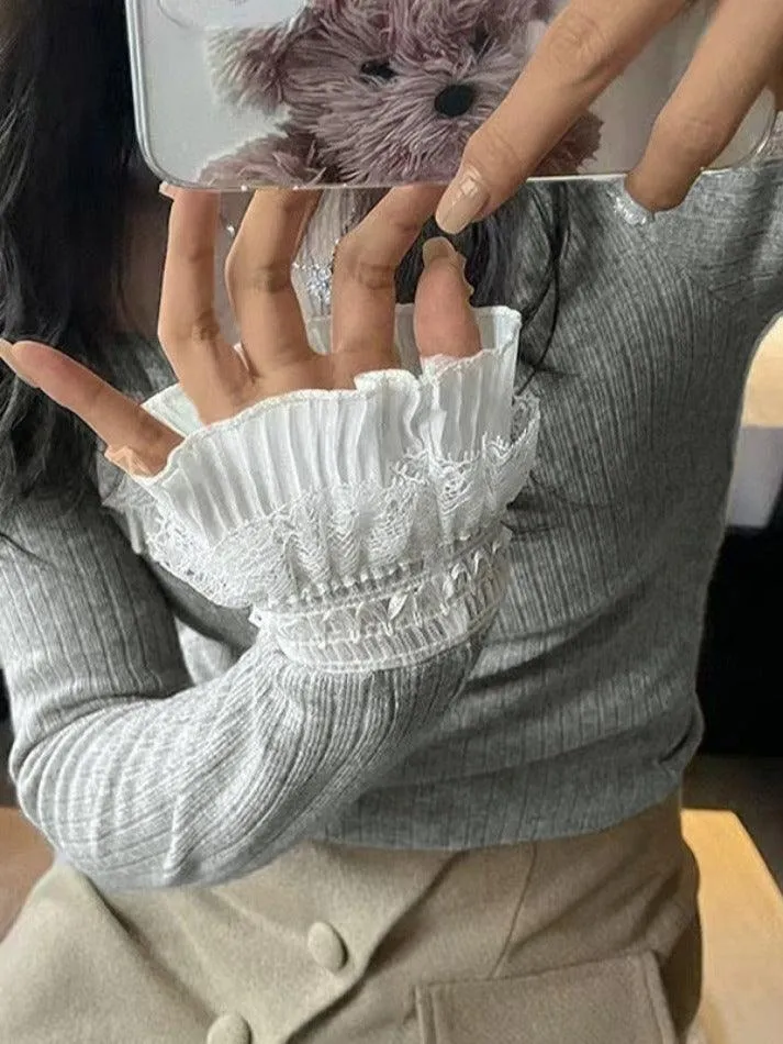 Ruffle Panel Slim Fit Pullover Sweater