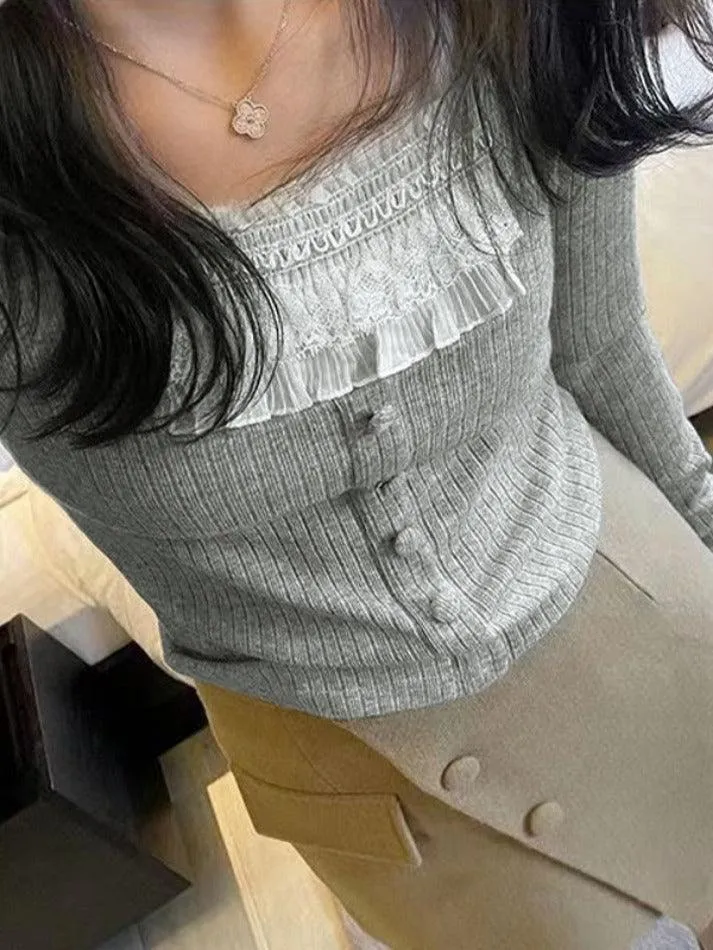 Ruffle Panel Slim Fit Pullover Sweater