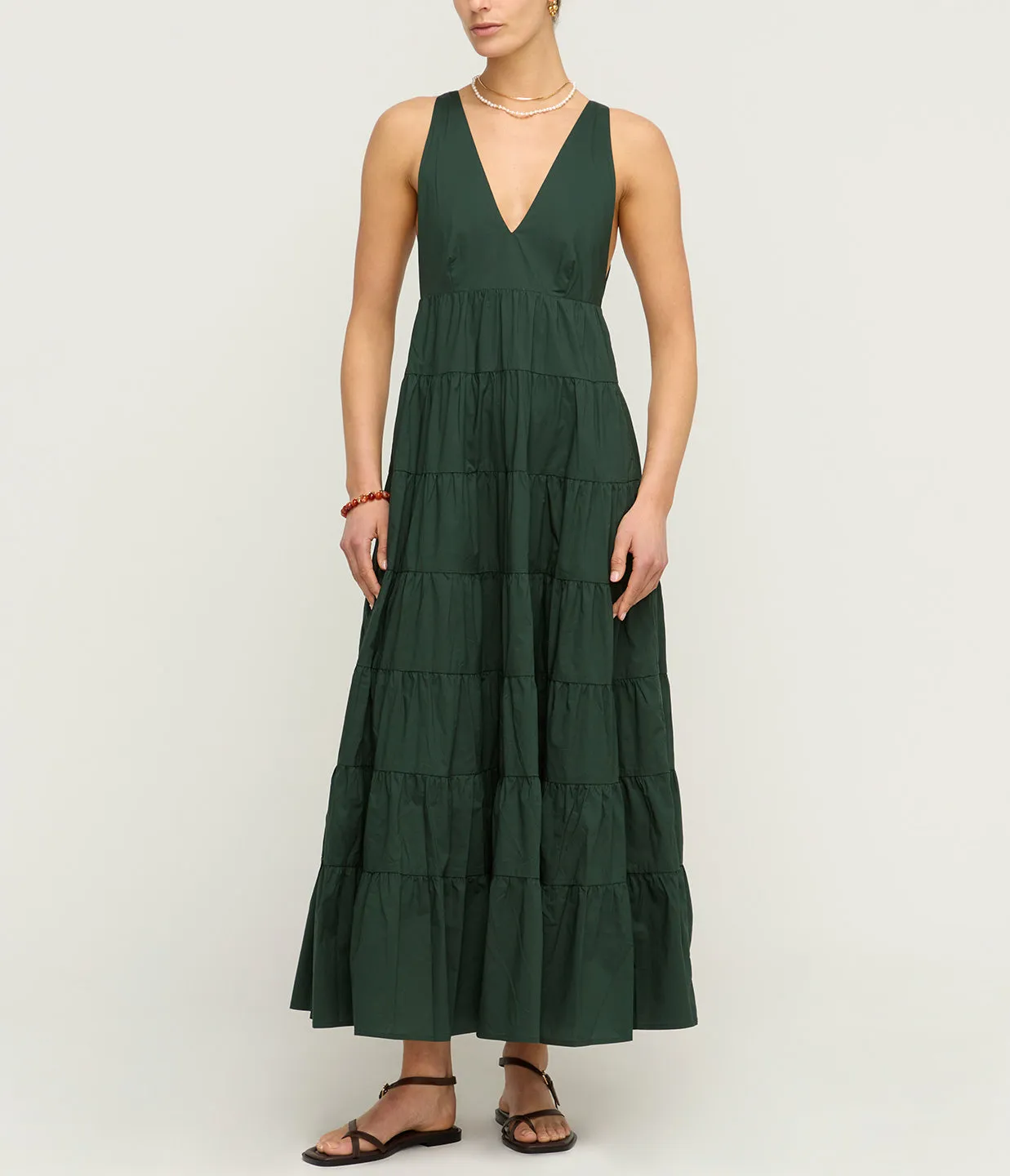 Ryan Tiered Maxi Dress in Forest Green