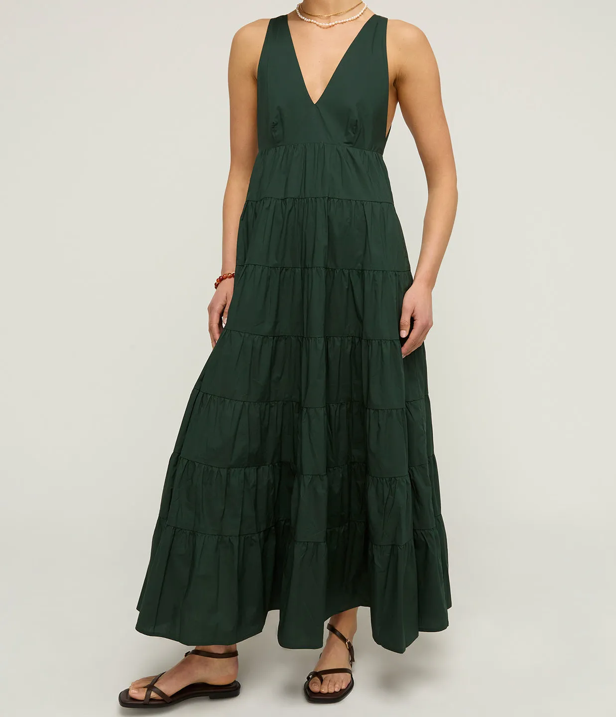 Ryan Tiered Maxi Dress in Forest Green