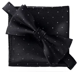 Sable Black [Glitter Dots] - Bow Tie and Pocket Square Matching Set