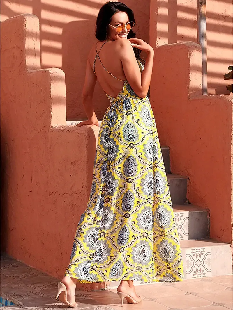 Seville Yellow Print Chiffon Maxi Dress