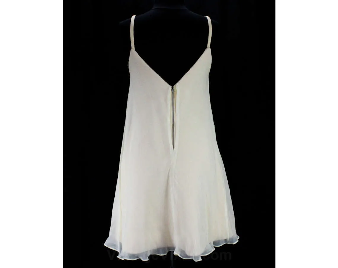 Size 10 Designer Dress - Sumptuous Ivory Silk Chiffon & Beaded Wool A-Line Sheath with Shoulder Straps - 1960s Couture Quality - Bust 36