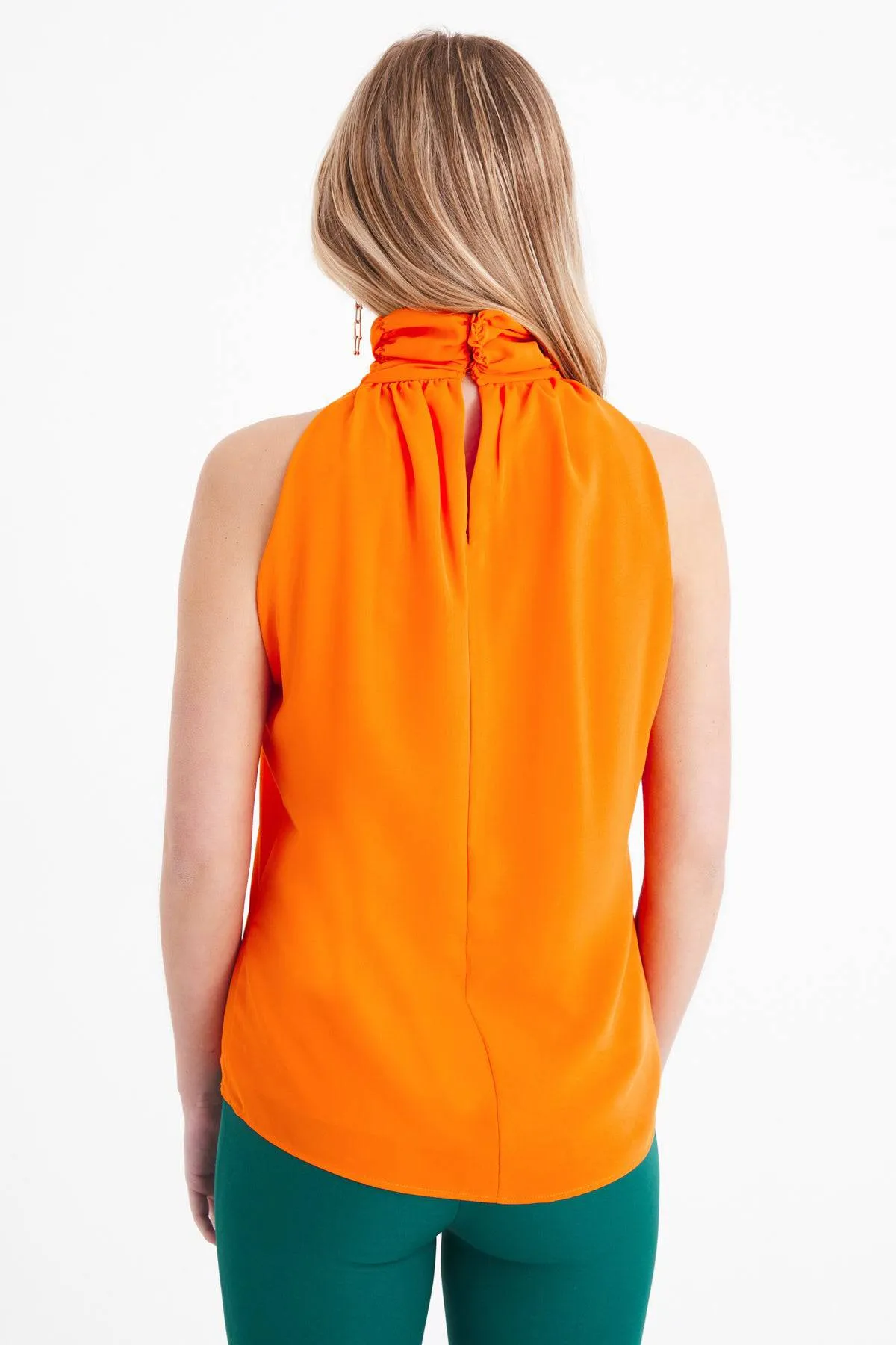 Sleeveless Top with ruffle neckline - ORANGE