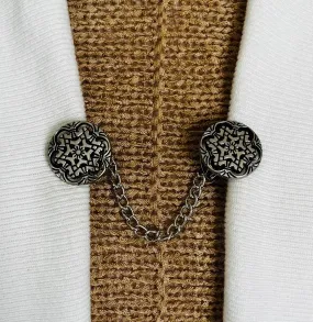 Sweater Clips Celtic Chain Sweater Clip Silver Cardigan Clasp Kimono Clasps Floral Sweater Guard Gift for Mom Gifts for Her by Fabulici