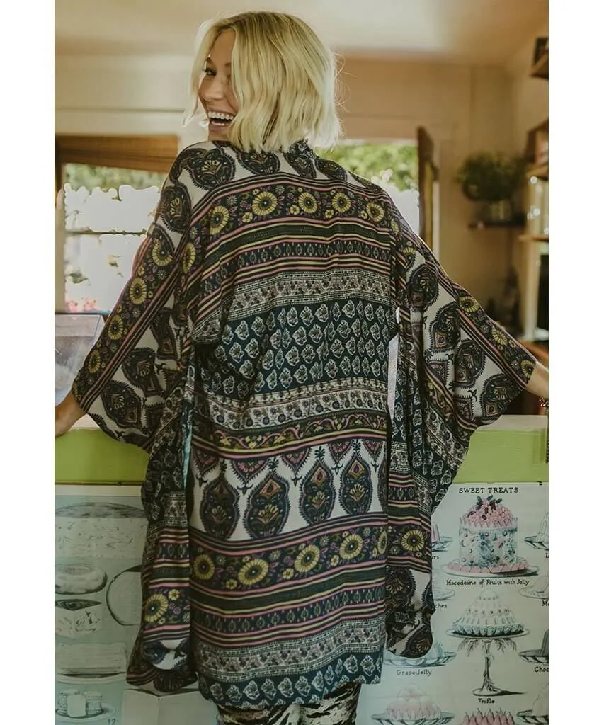 The Lady Kimono Steel Dandelion Stripe
