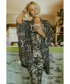 The Lady Kimono Steel Dandelion Stripe