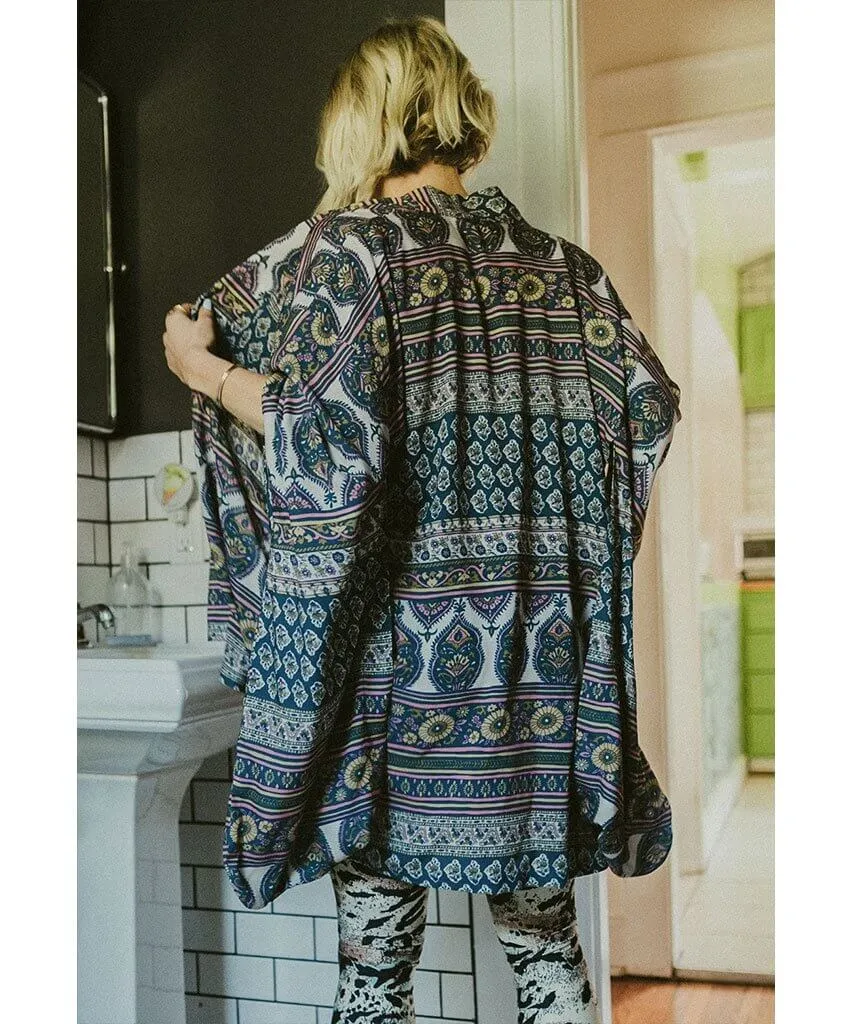 The Lady Kimono Steel Dandelion Stripe