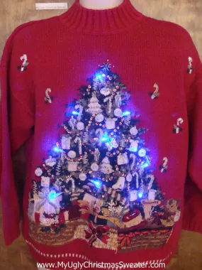Tree and Candy Canes Light Up Ugly Xmas Sweater