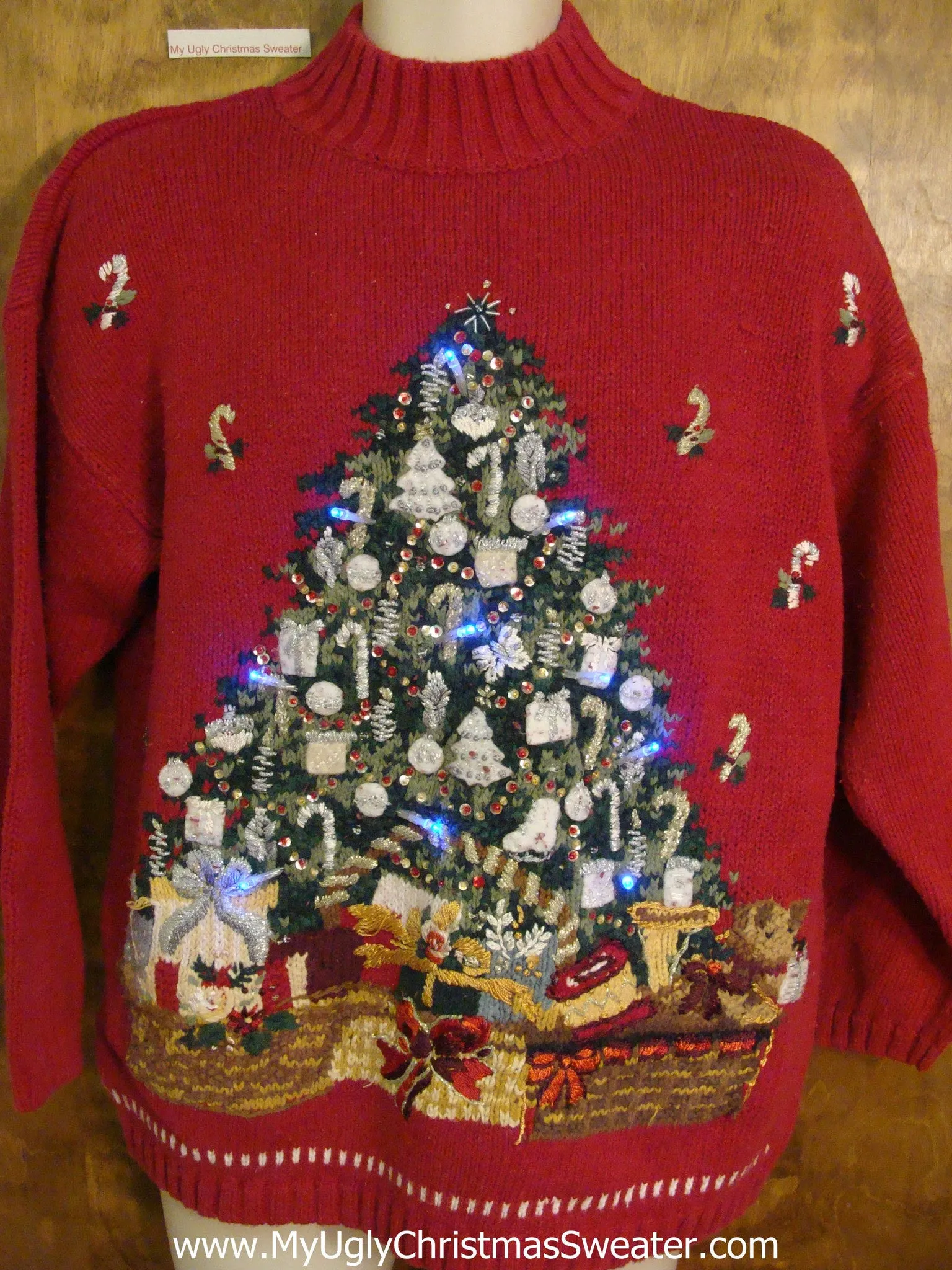 Tree and Candy Canes Light Up Ugly Xmas Sweater